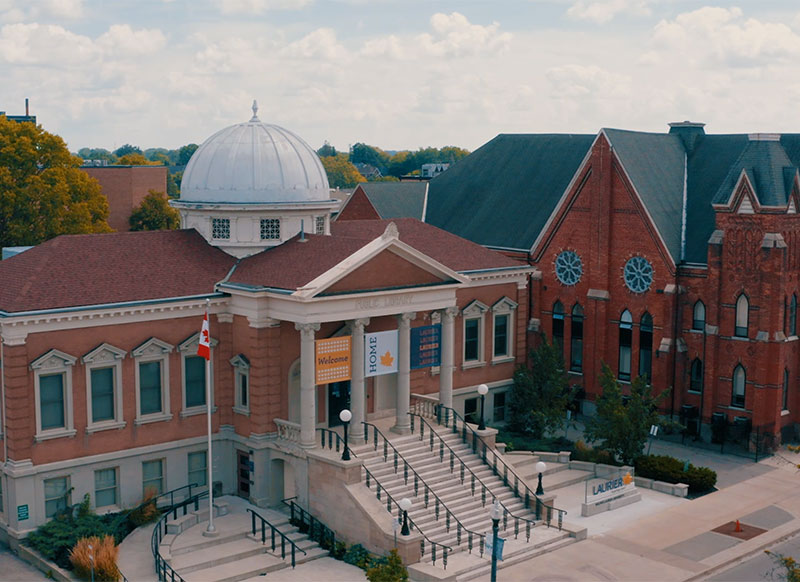 aerial perspective of Carnegie Building in Brantford